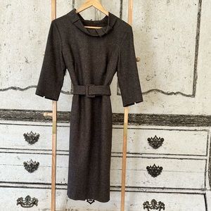 Trixi Shober luxurious classic brown tweed dress w modern details.